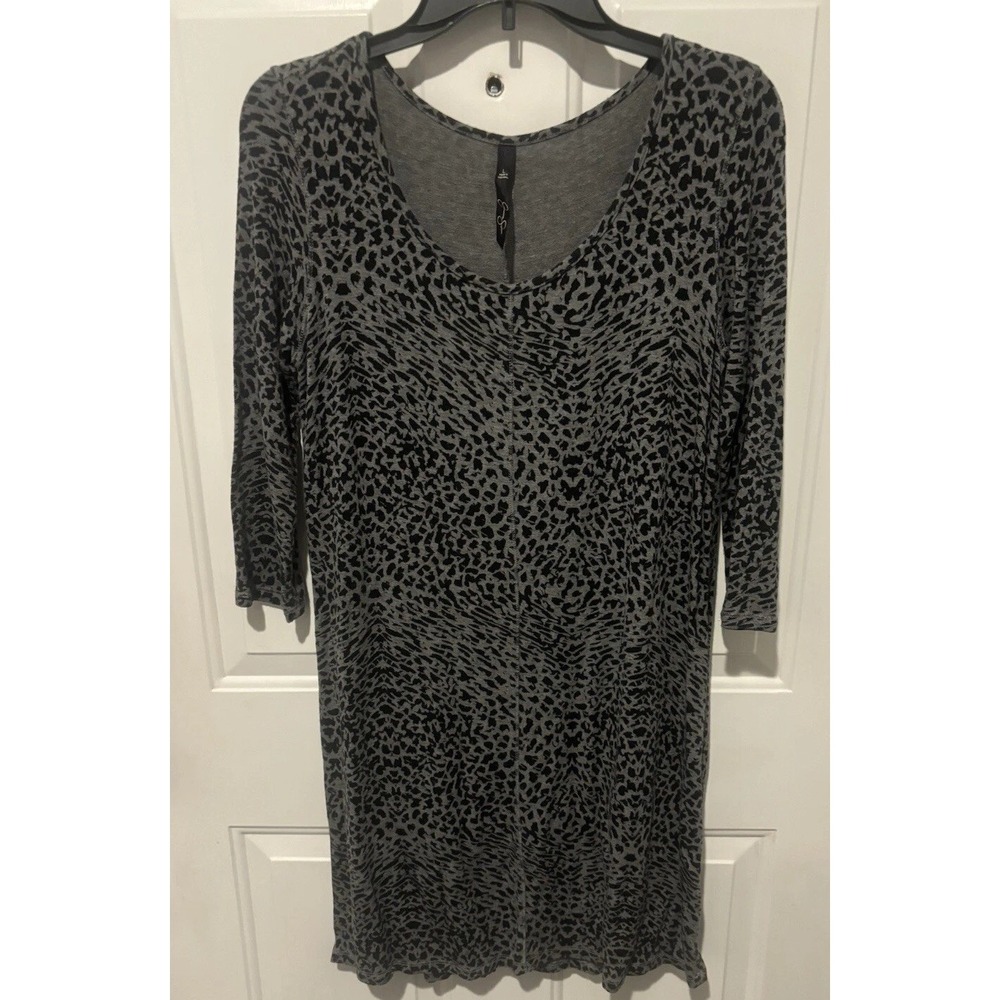 Women's Jessica Simpson Gray & Black Animal Print Large 3/4 Sleeve Dress
